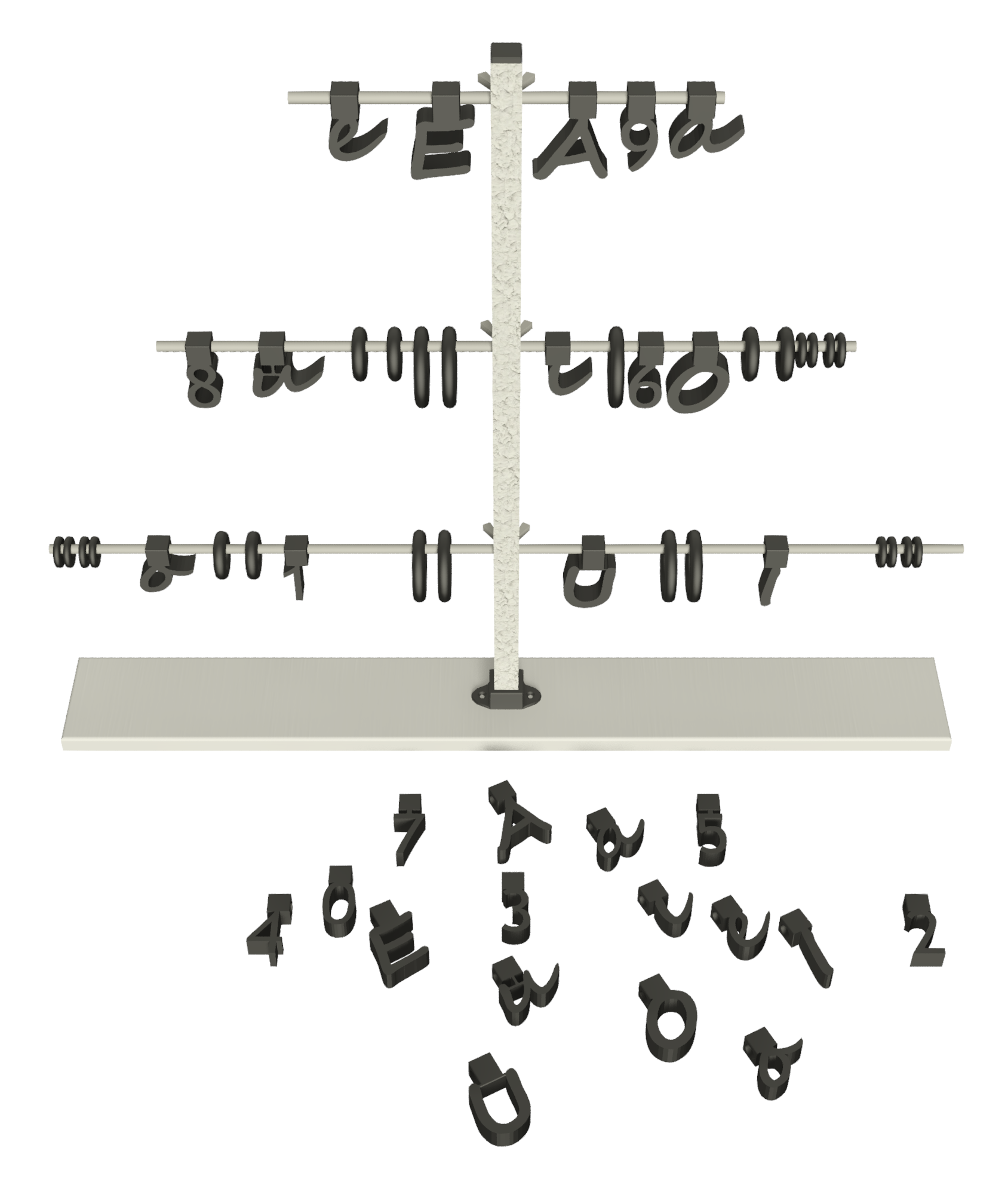 Árbol de anillas con los conjuntos de dígitos y vocales
